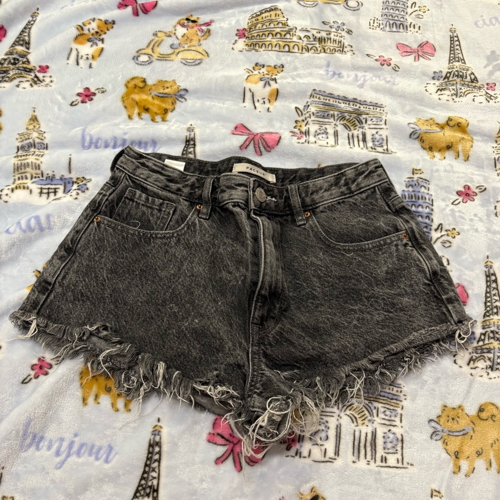 PacSun Women's Black Denim Ripped Shorts